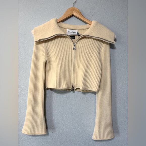 House of Sunny NWT Peggy Double Sailor Collar Cropped Double Zip Cardigan 10 - Picture 8 of 12